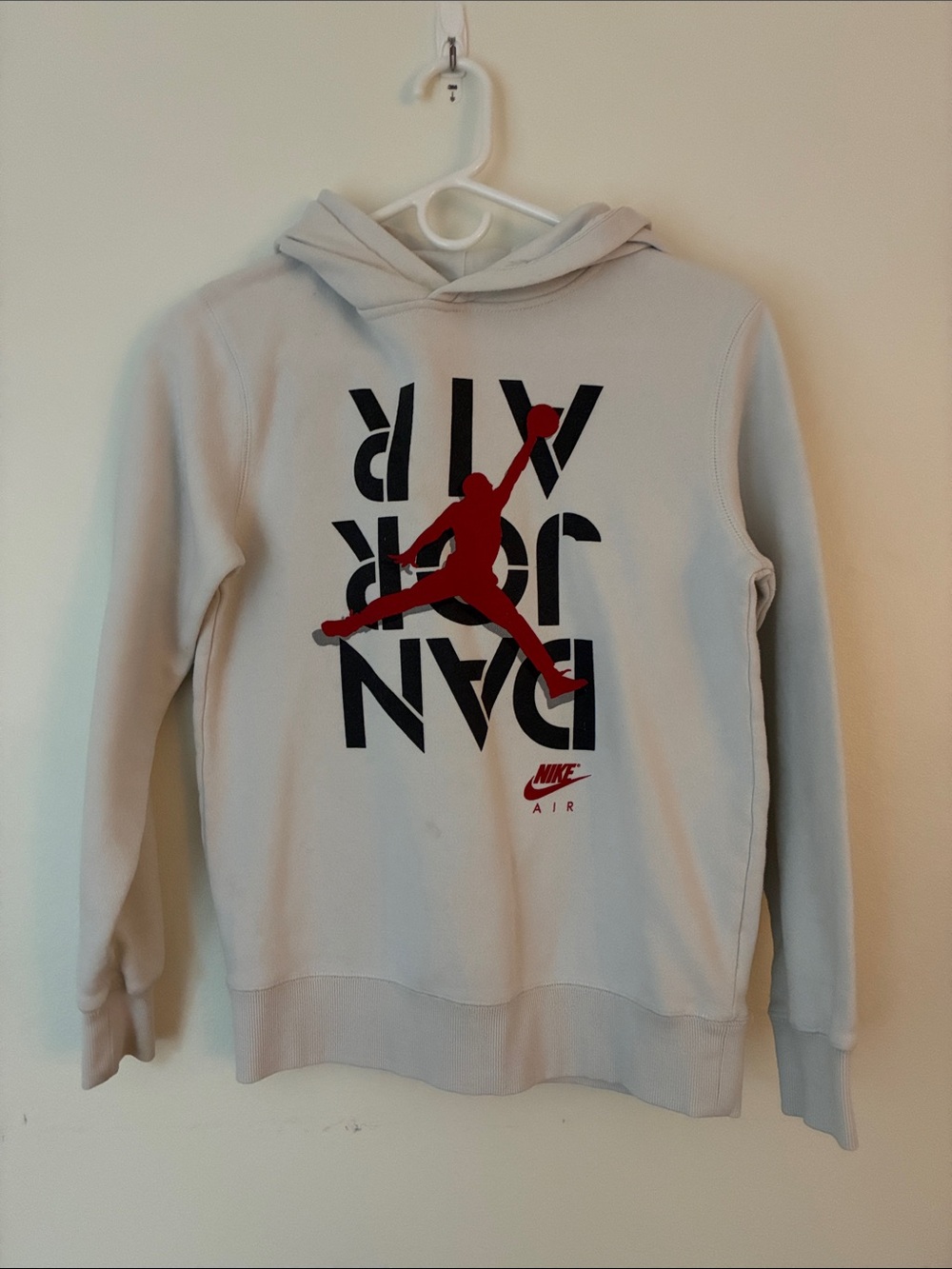 Nike Kids Light Gray Pullover Hoodie with Red Jumpman and Black Graphic